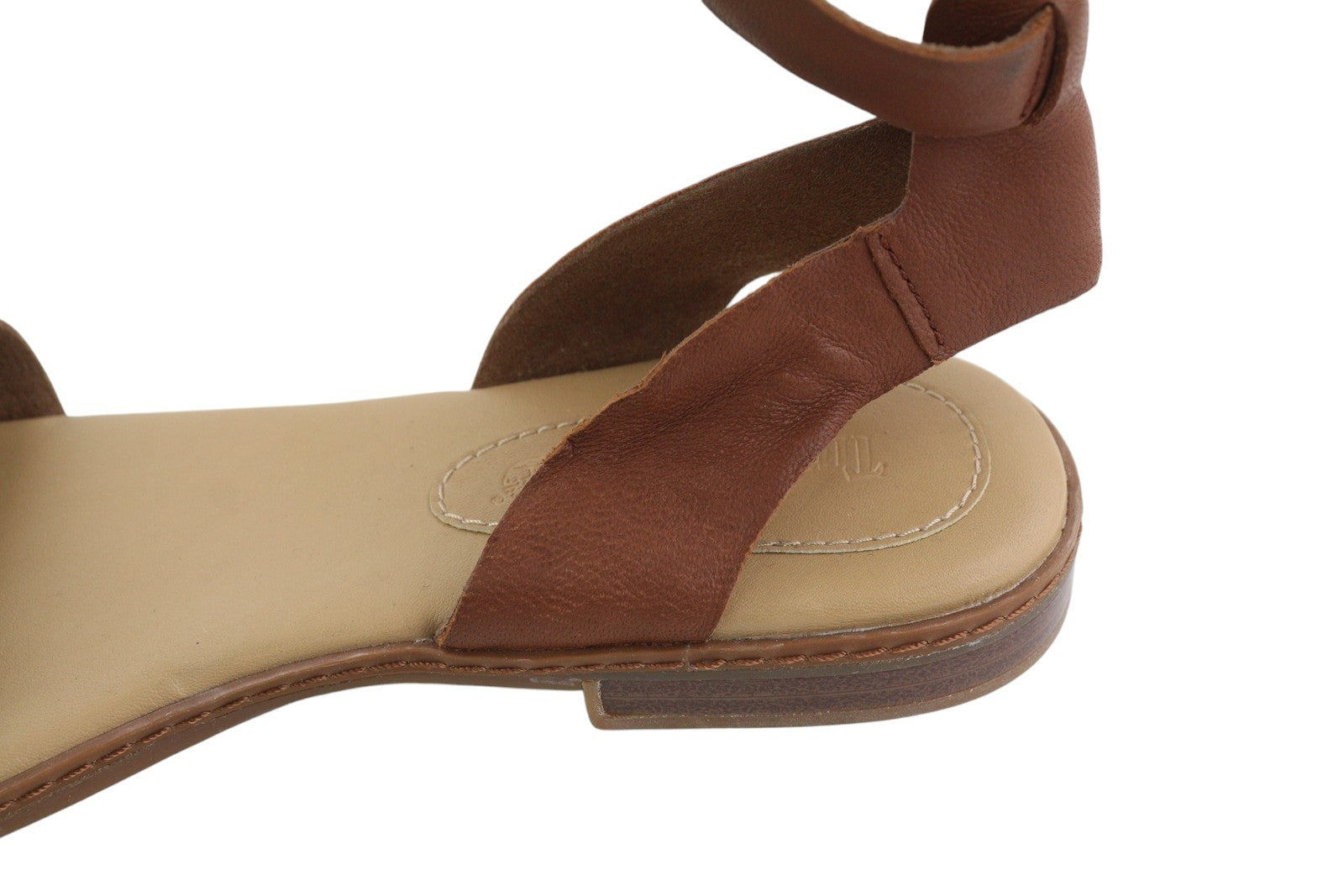 TIMBERLAND A1PCY Women Sandals EU38/38.5 Brown Leather Open Toe Flats Buckle