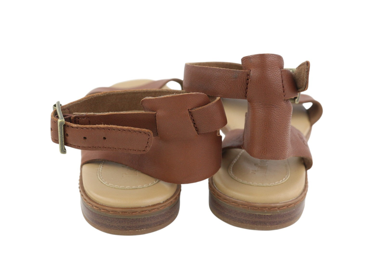 TIMBERLAND A1PCY Women Sandals EU38/38.5 Brown Leather Open Toe Flats Buckle