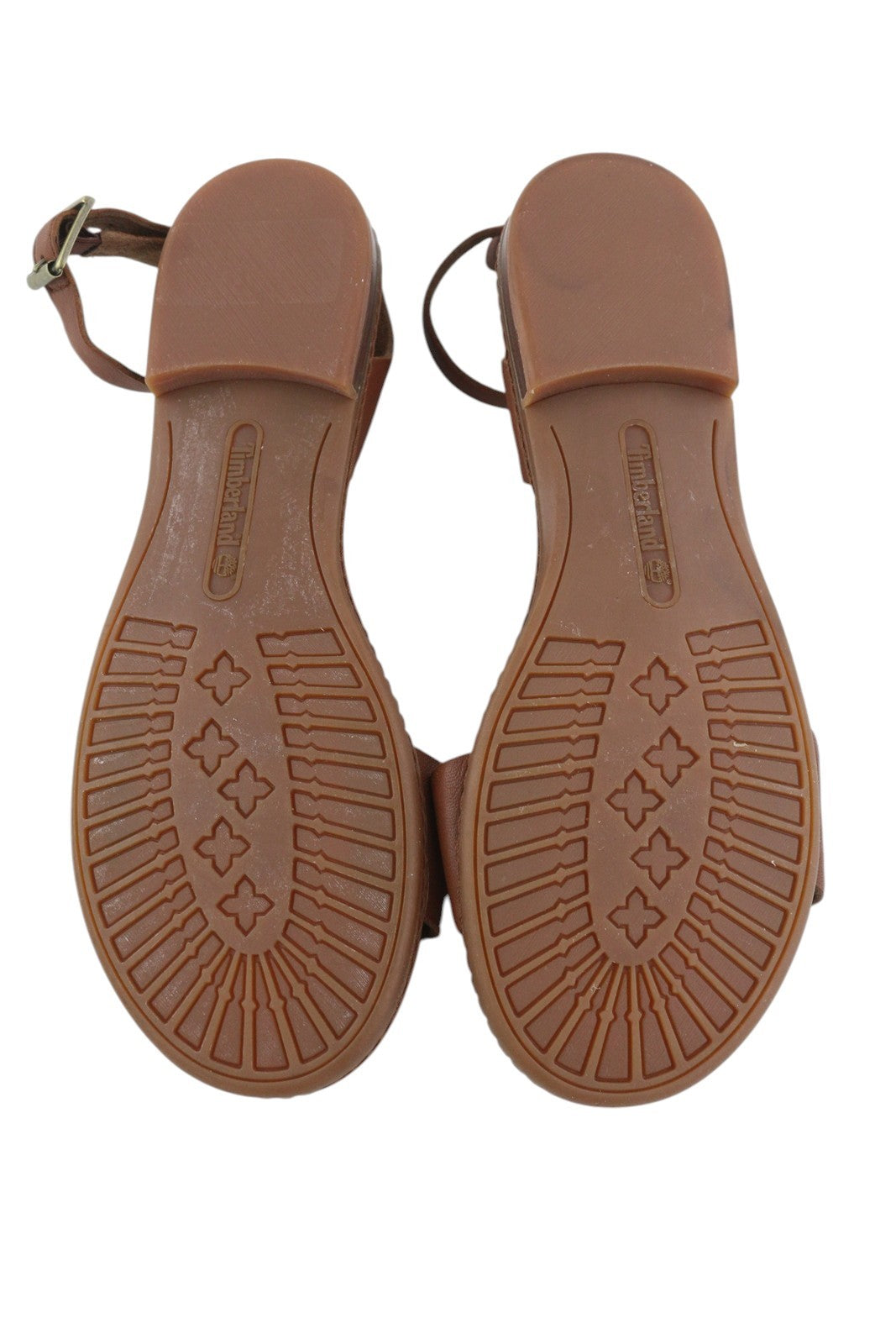 TIMBERLAND A1PCY Women Sandals EU38/38.5 Brown Leather Open Toe Flats Buckle