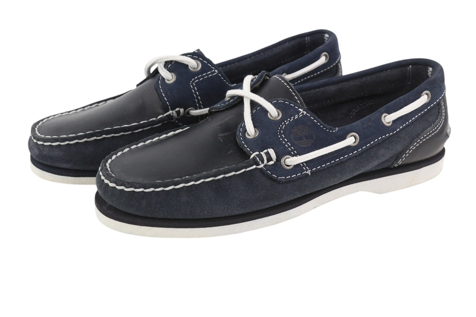 TIMBERLAND 26609 moteriški batai EU38/38.5 tamsiai mėlyni odiniai laivelio formos šlepetės su migdolų nosimi 