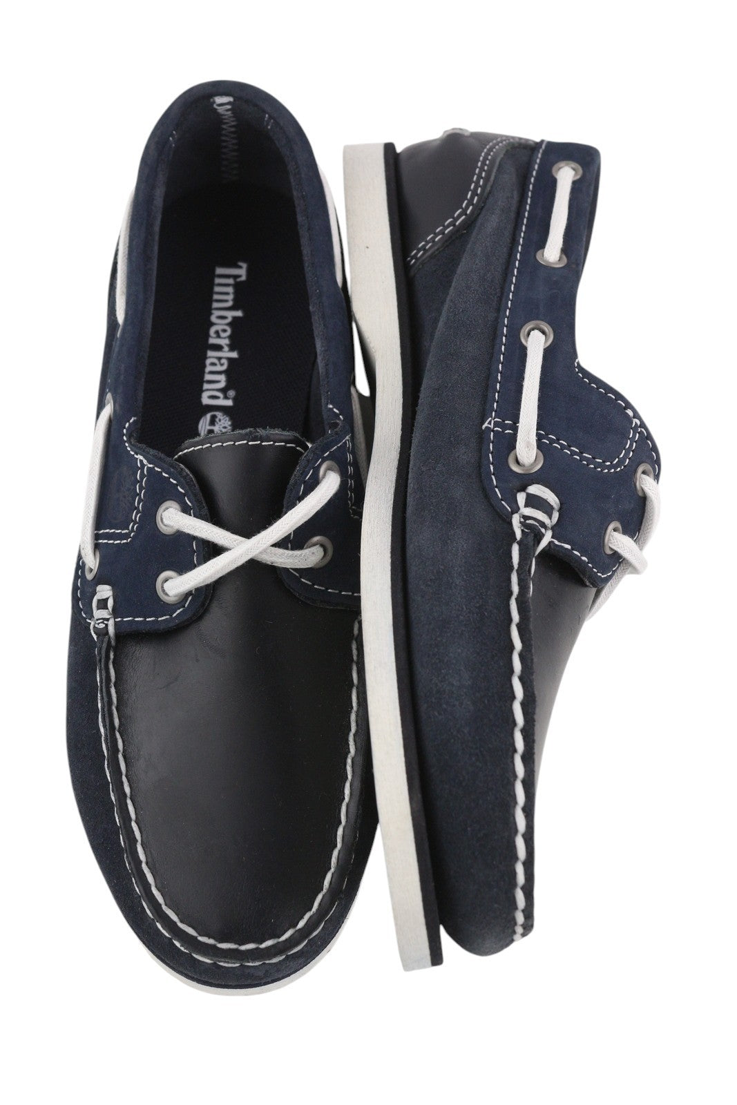 TIMBERLAND 26609 moteriški batai EU38/38.5 tamsiai mėlyni odiniai laivelio formos šlepetės su migdolų nosimi 