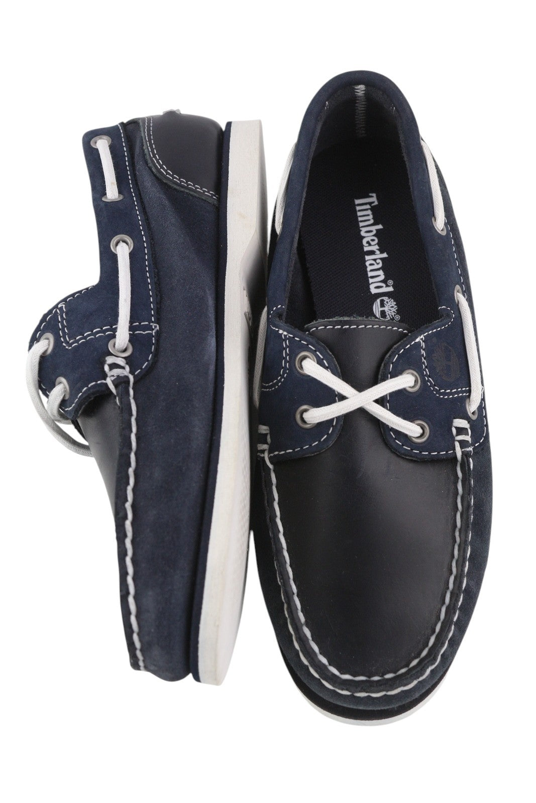 TIMBERLAND 26609 moteriški batai EU38/38.5 tamsiai mėlyni odiniai laivelio formos šlepetės su migdolų nosimi 