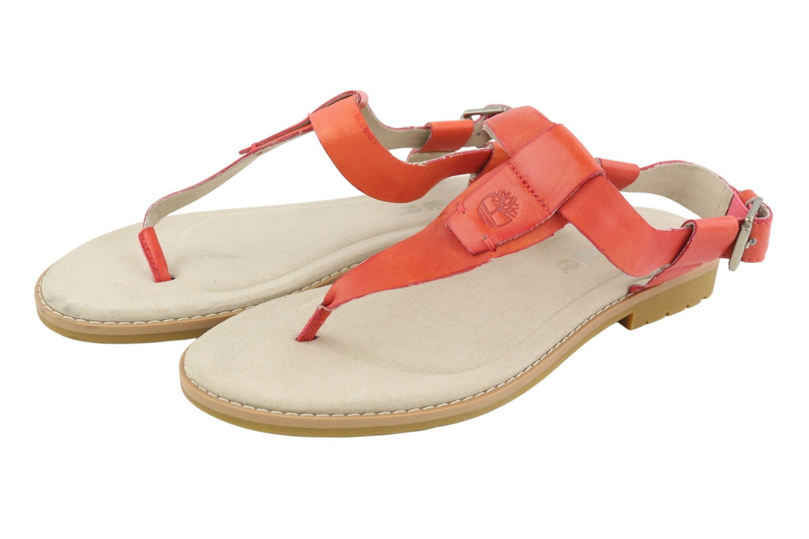TIMBERLAND A23UF Women Sandals EU38/38..5 Orange Leather Open Toe Buckle Closure