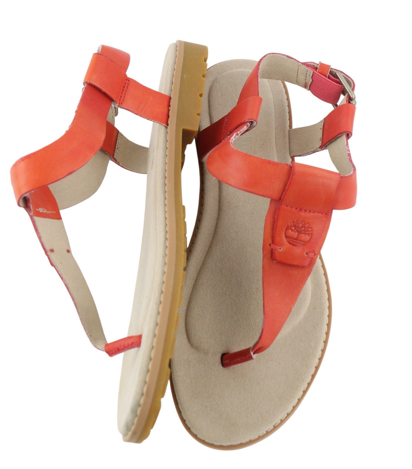 TIMBERLAND A23UF Women Sandals EU38/38..5 Orange Leather Open Toe Buckle Closure