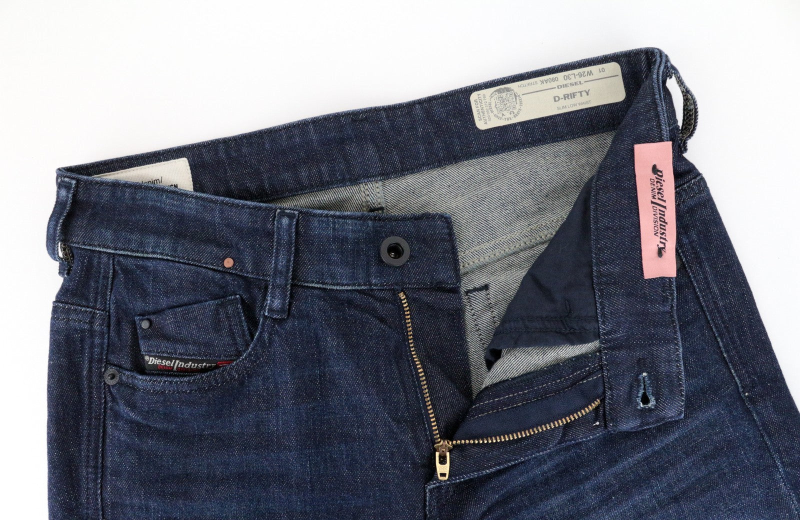 DIESEL D-Rifty 080AK moteriški W26/L30 žemo juosmens ploni tamprūs mėlyni džinsai 