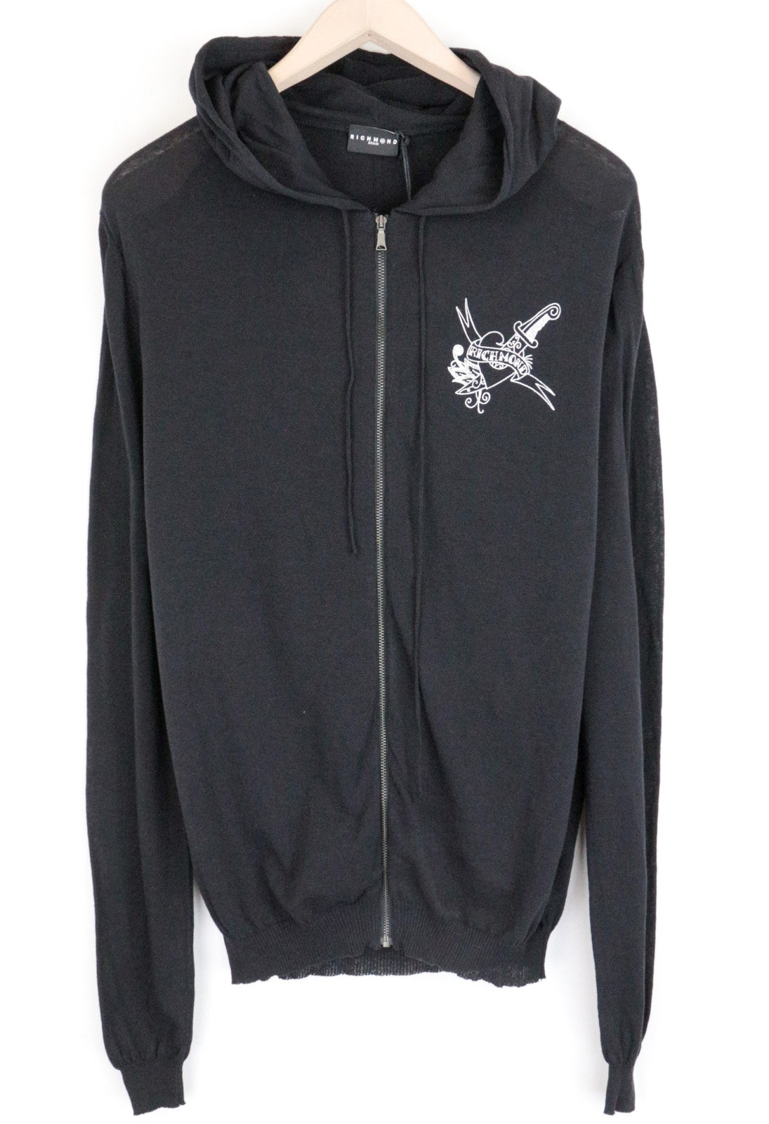 RICHMOND Men's M/L Black Hoodie Sweatshirt Cotton Blend Lightweight Long Sleeve