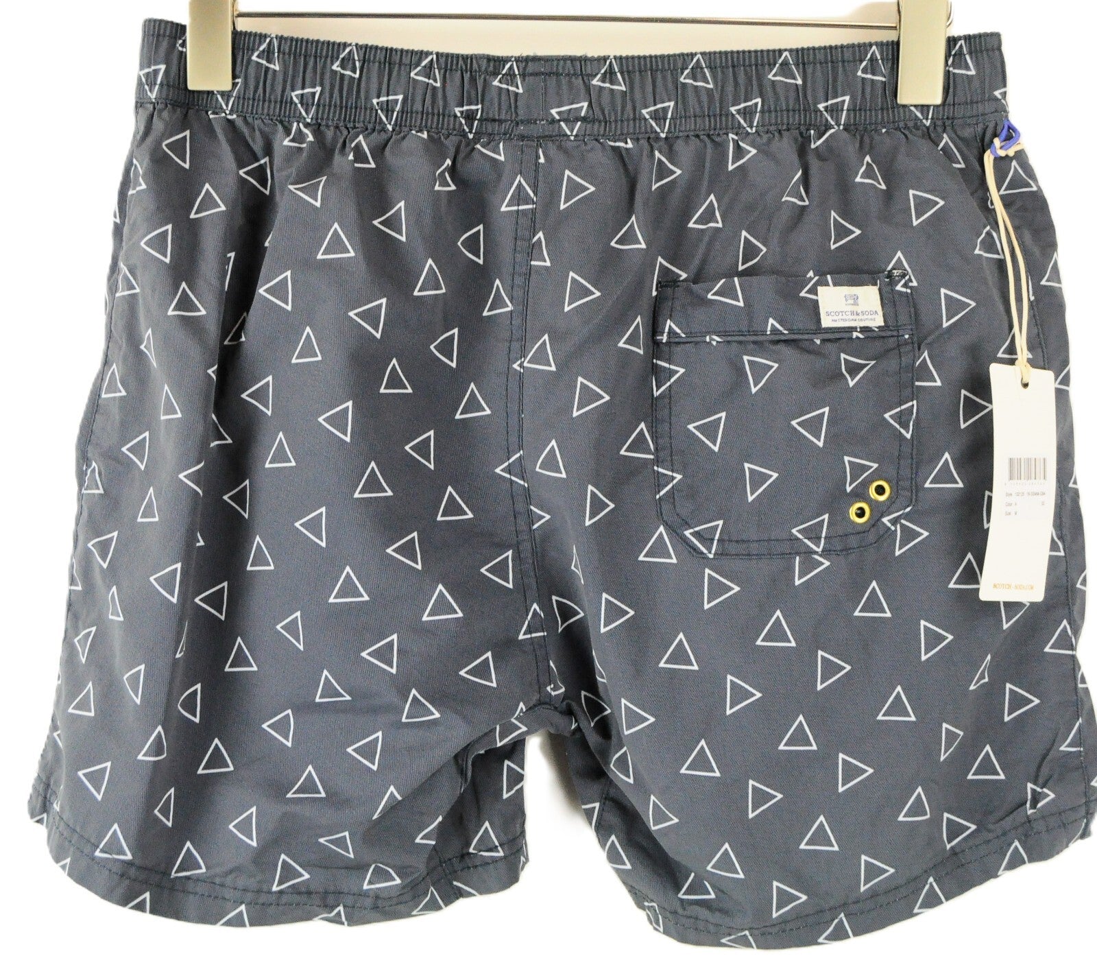 SCOTCH & SODA  Couture M Swim Trunks Grey Blue Triangle Print Drawstring