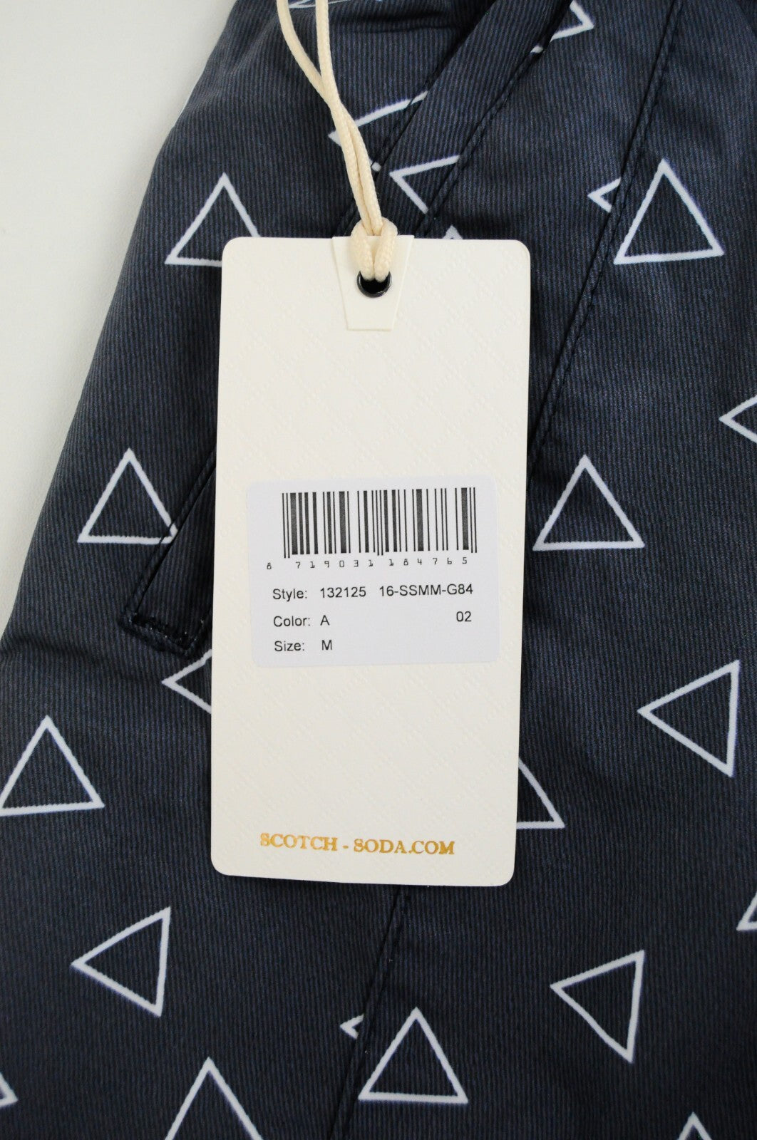 SCOTCH & SODA  Couture M Swim Trunks Grey Blue Triangle Print Drawstring