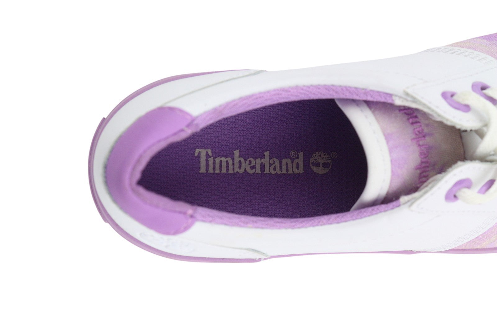 TIMBERLAND A2EPS moteriški sportbačiai EU37/37.5 balti violetiniai odiniai žemapadžiai su raišteliais 