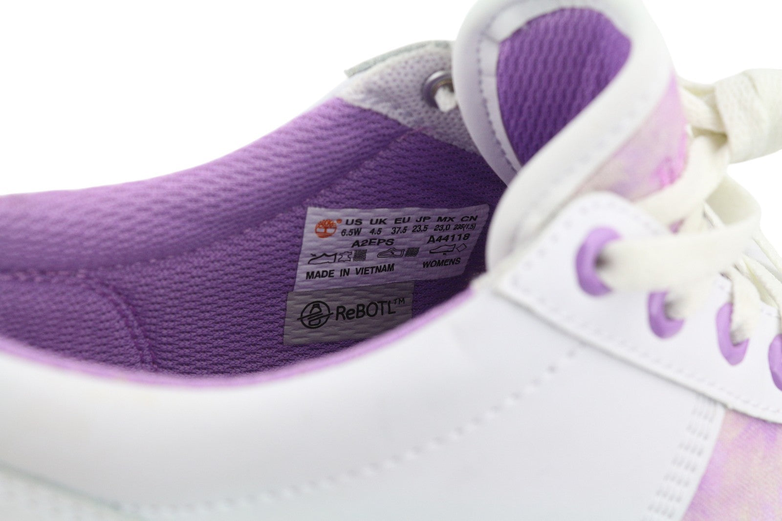 TIMBERLAND A2EPS moteriški sportbačiai EU37/37.5 balti violetiniai odiniai žemapadžiai su raišteliais 