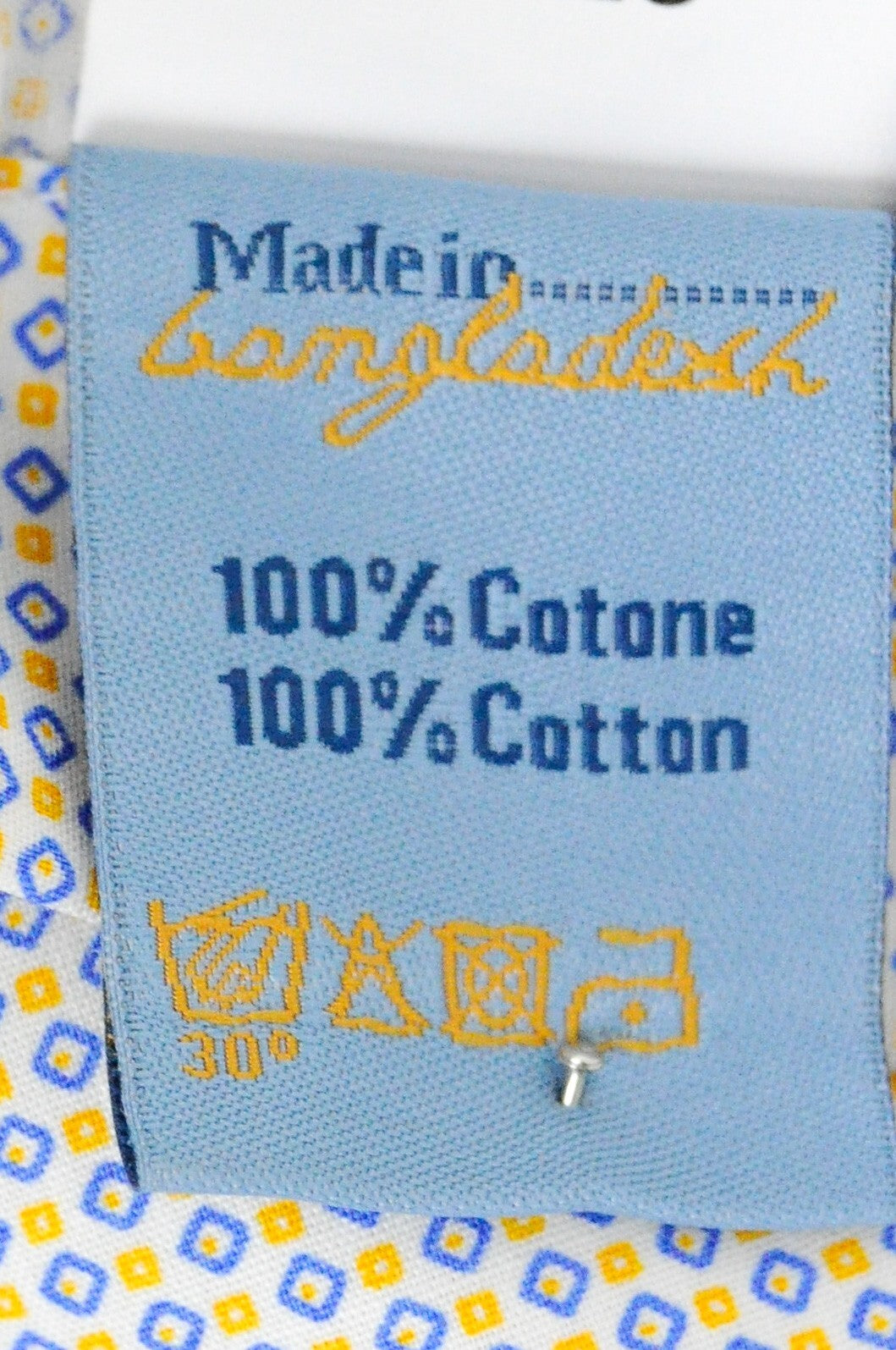 HARMONT & BLAINE M Shirt Mens Long Sleeve Cotton White Blue Yellow Patterned