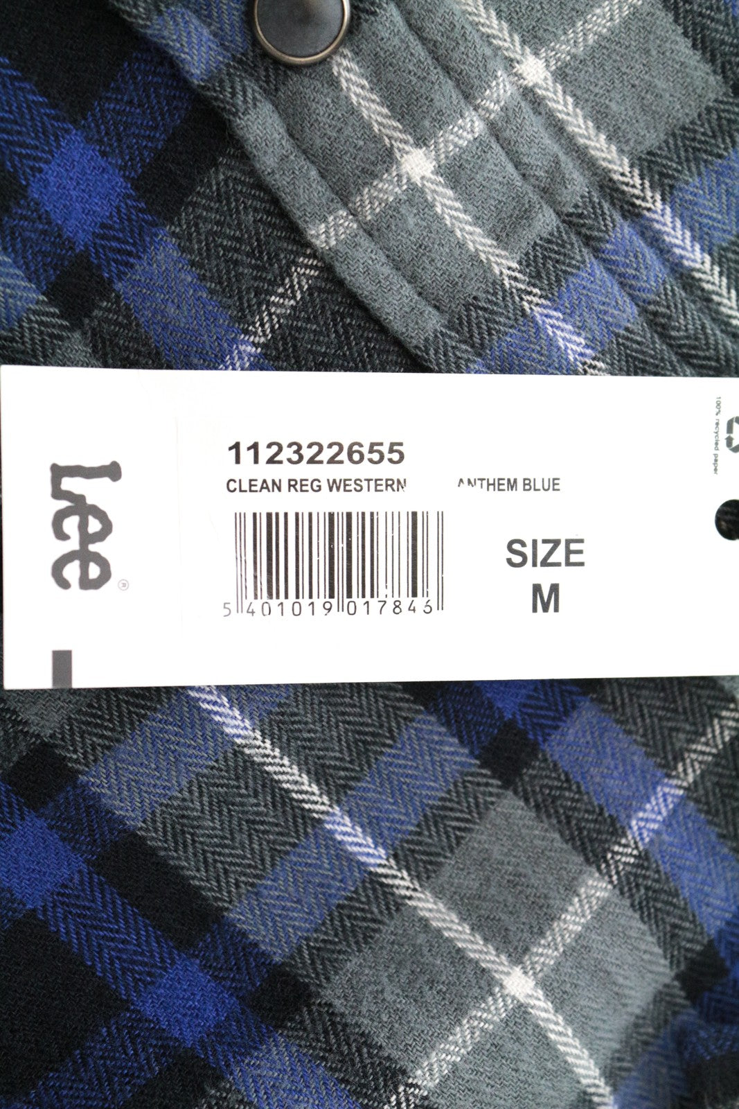 LEE vyriški M dydžio mėlyni marškinėliai su užsegamais languotais medvilniniais ilgomis rankovėmis, vesterno stiliaus