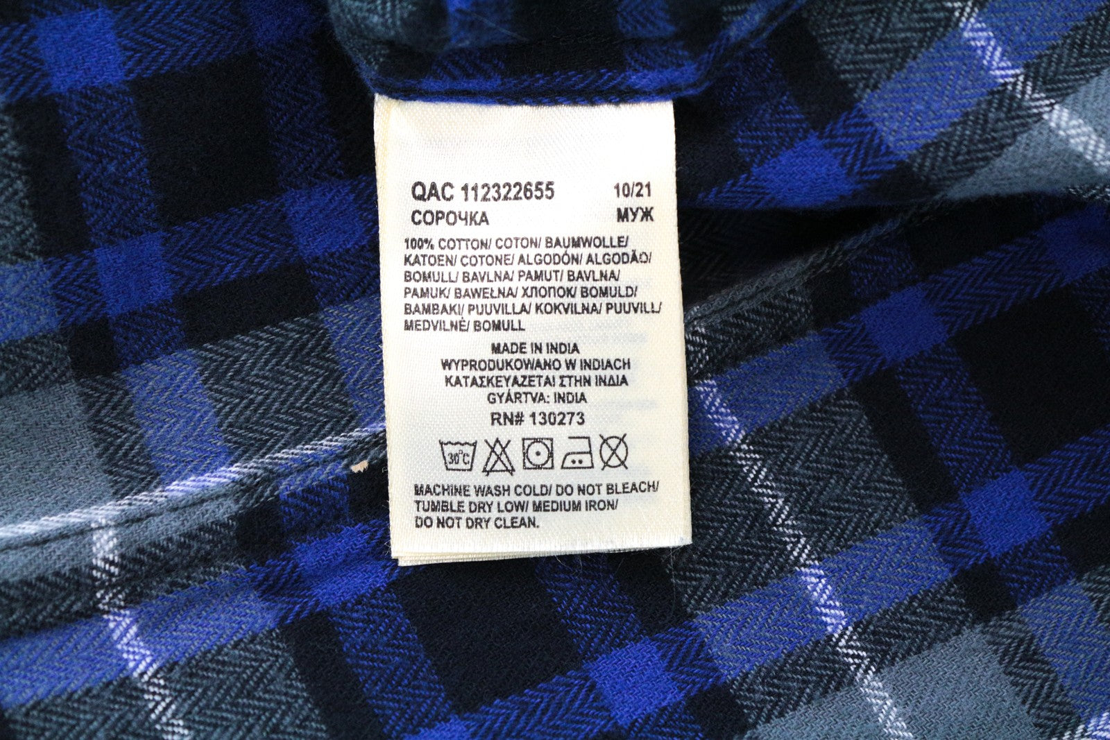 LEE vyriški M dydžio mėlyni marškinėliai su užsegamais languotais medvilniniais ilgomis rankovėmis, vesterno stiliaus