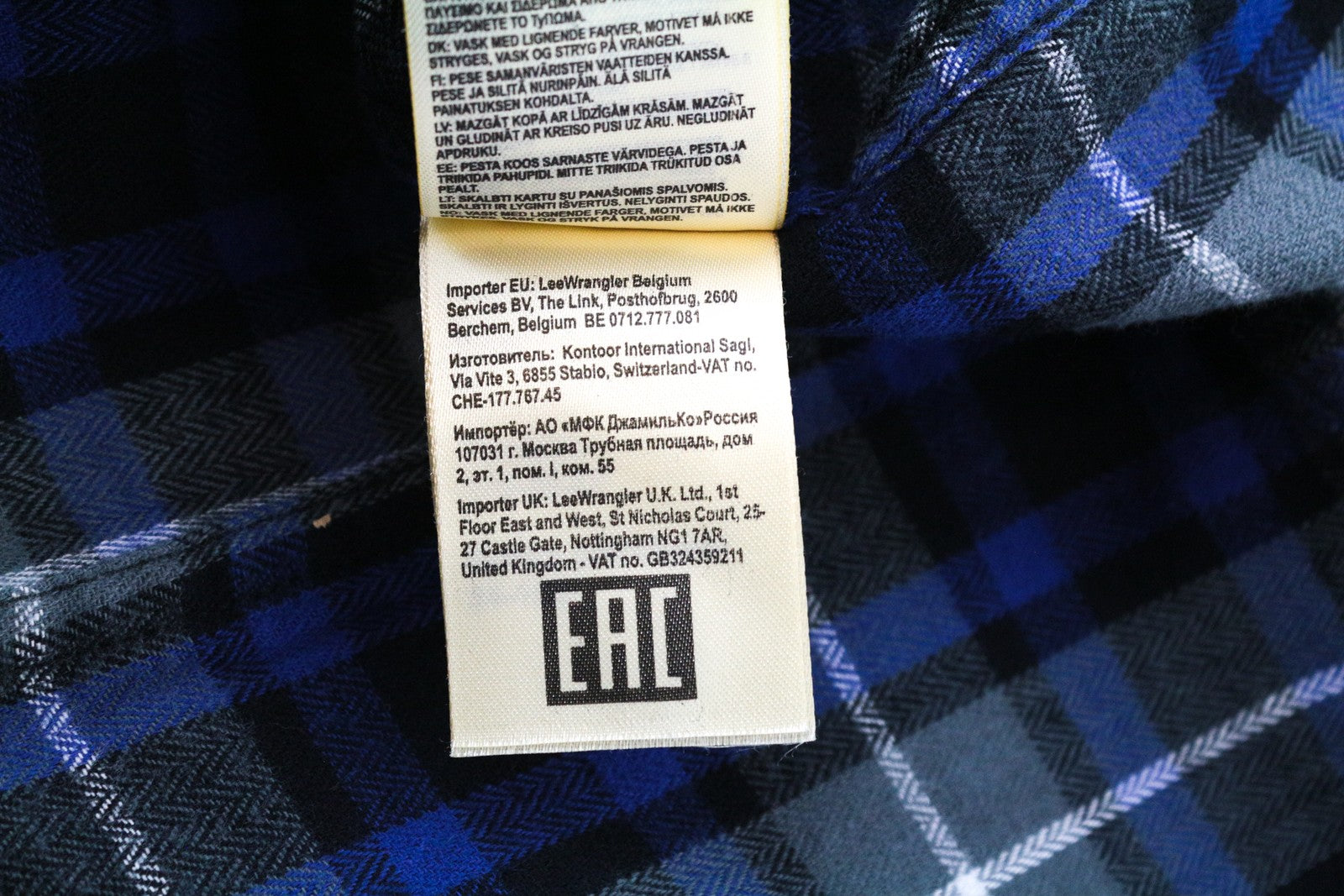 LEE vyriški M dydžio mėlyni marškinėliai su užsegamais languotais medvilniniais ilgomis rankovėmis, vesterno stiliaus