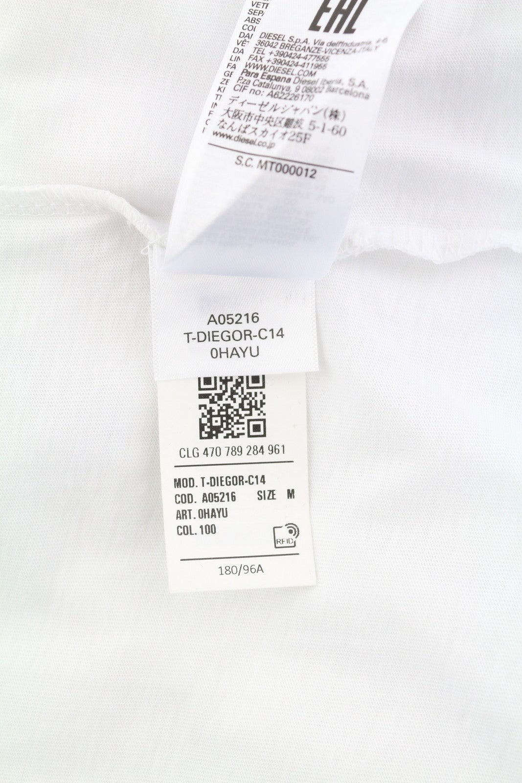 DIESEL T-Diegor-C14 Mens T-Shirt M White Short Sleeve Crew Neck Cotton