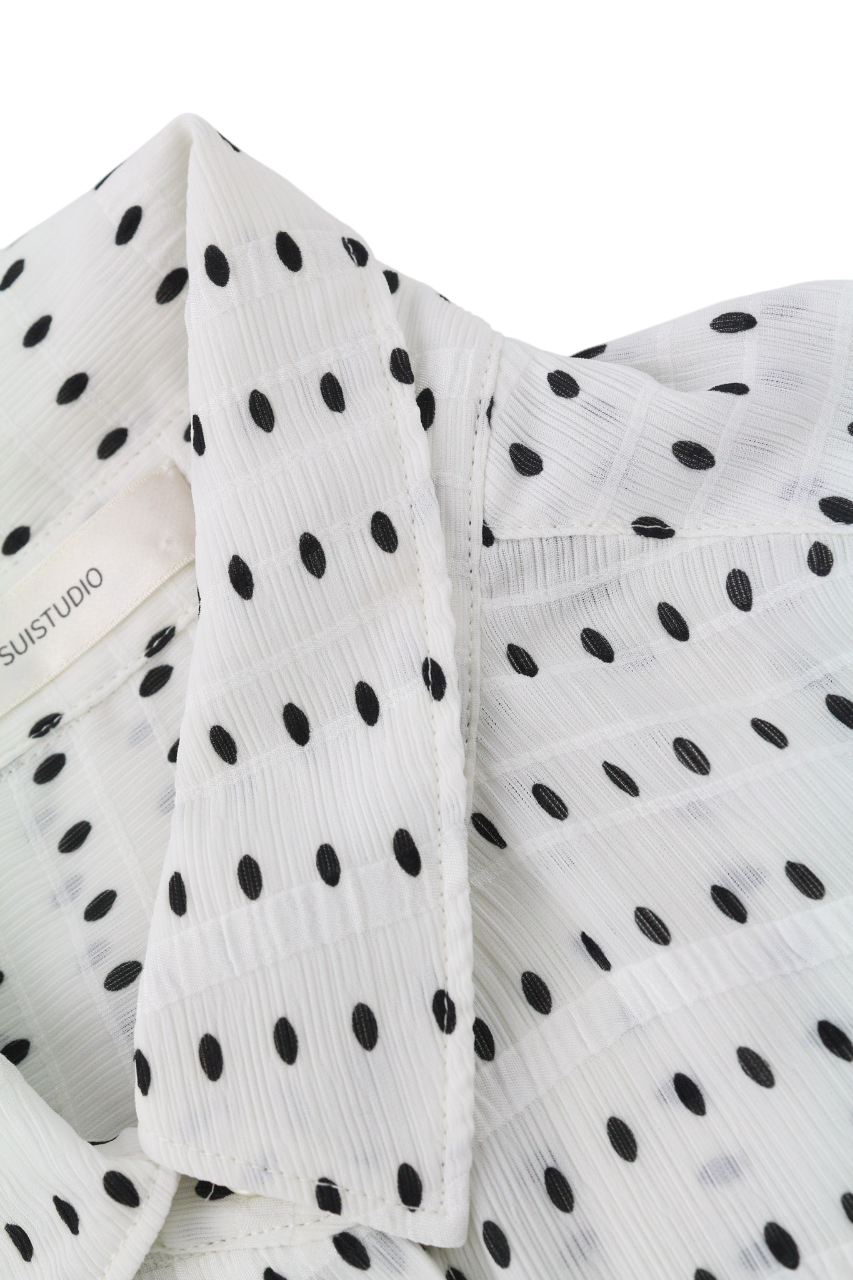 SUISTUDIO Charles moteriški marškinėliai UK10 balti taškuoti ilgomis rankovėmis, tamprūs 