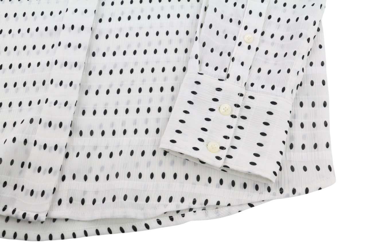 SUISTUDIO Charles moteriški marškinėliai UK10 balti taškuoti ilgomis rankovėmis, tamprūs 