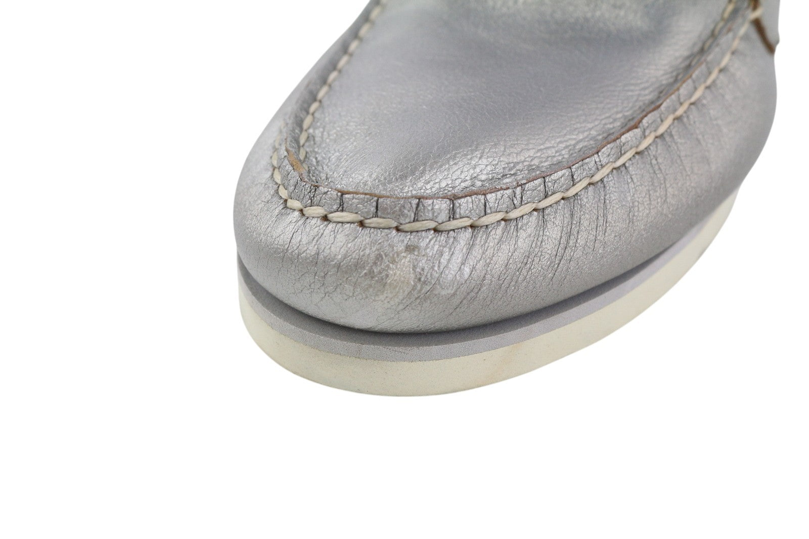 TIMBERLAND A2EPP moteriški batai, 37.5/38.5, blizgios sidabrinės odos, su užsegamais varstymais. 