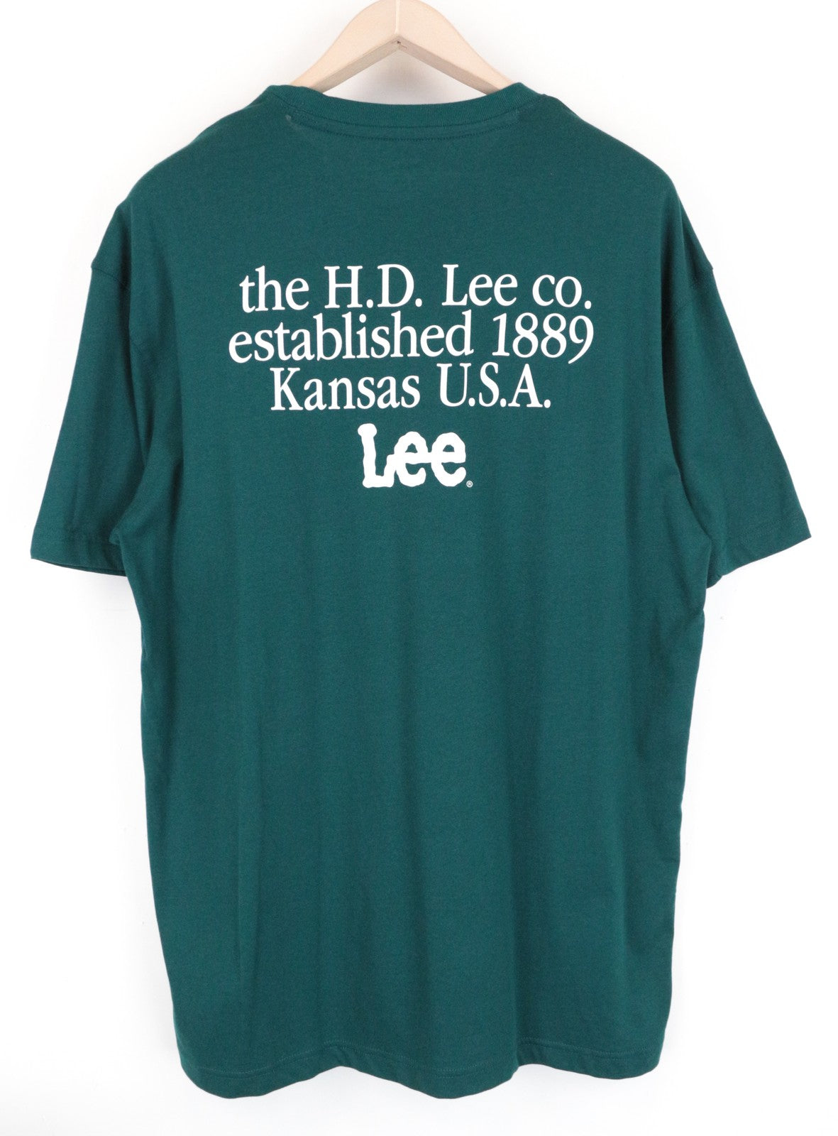 LEE Men's M Green Cotton Pullover Tee Short Sleeve with Casual Logo Design