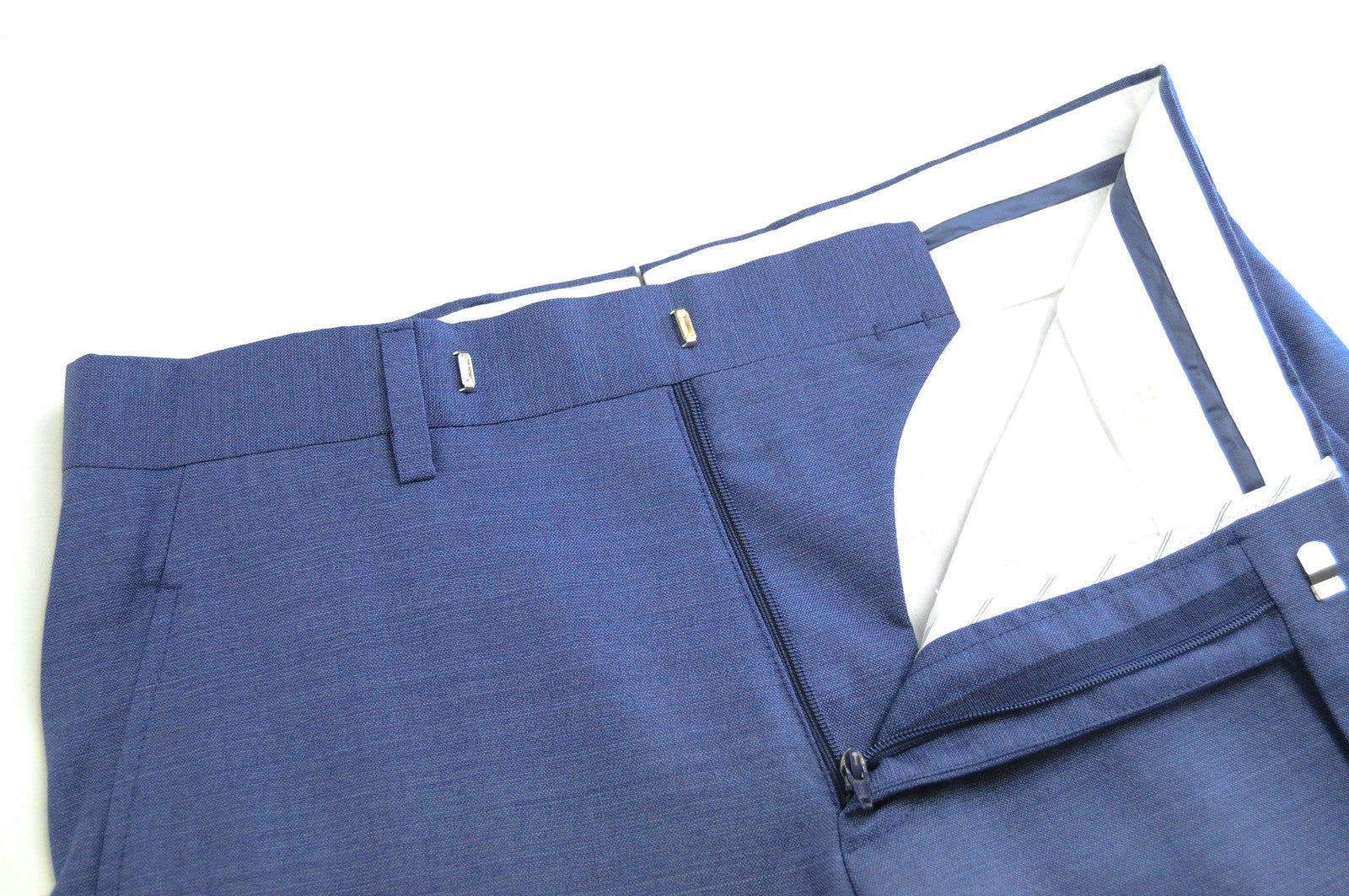 SUITSUPPLY Washington Blue Mens UK26R Wool Trousers Pleated Slit Pocket Classic