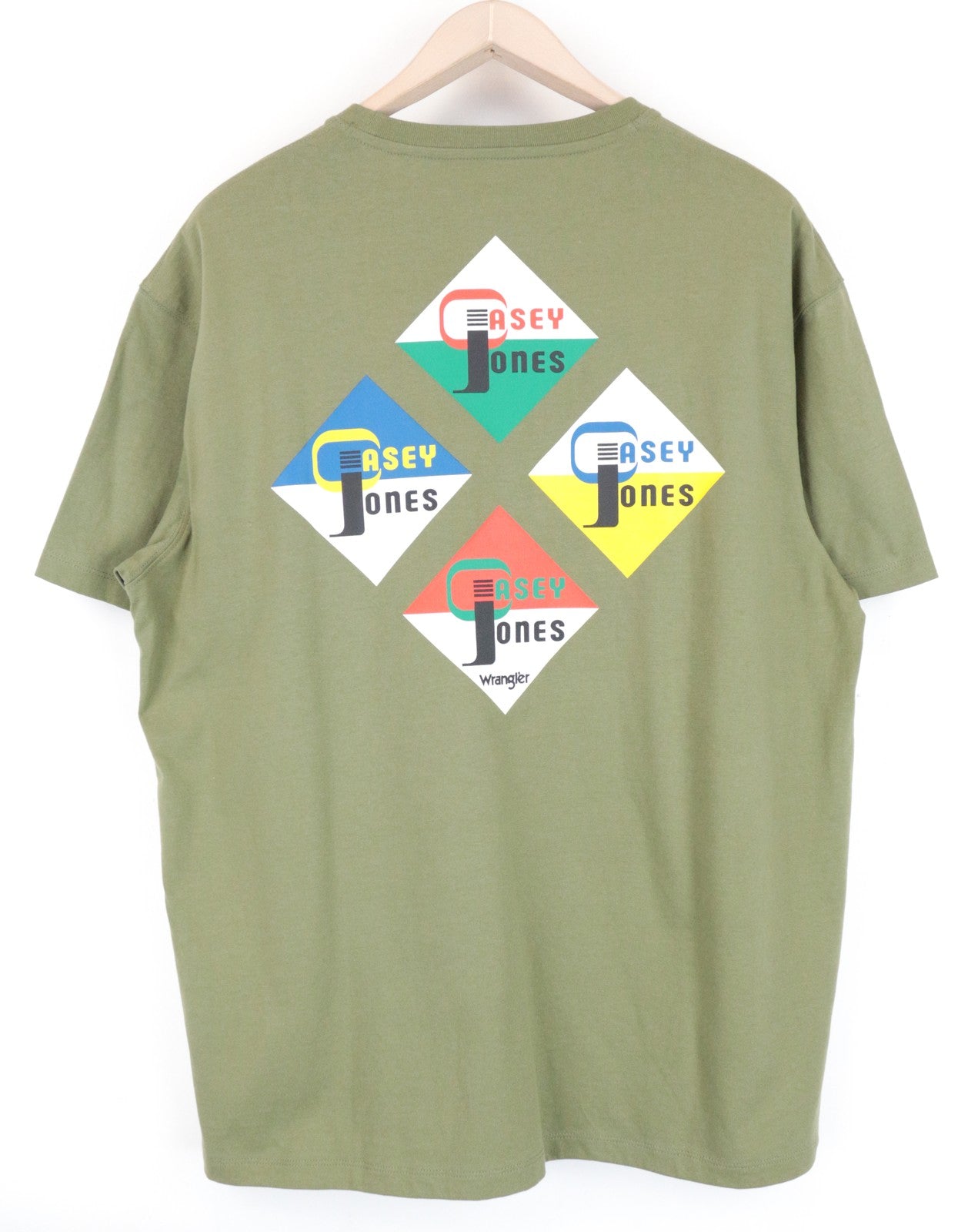 WRANGLER Men's M Green Tee Cotton Short Sleeve Pullover Printed Logo Front