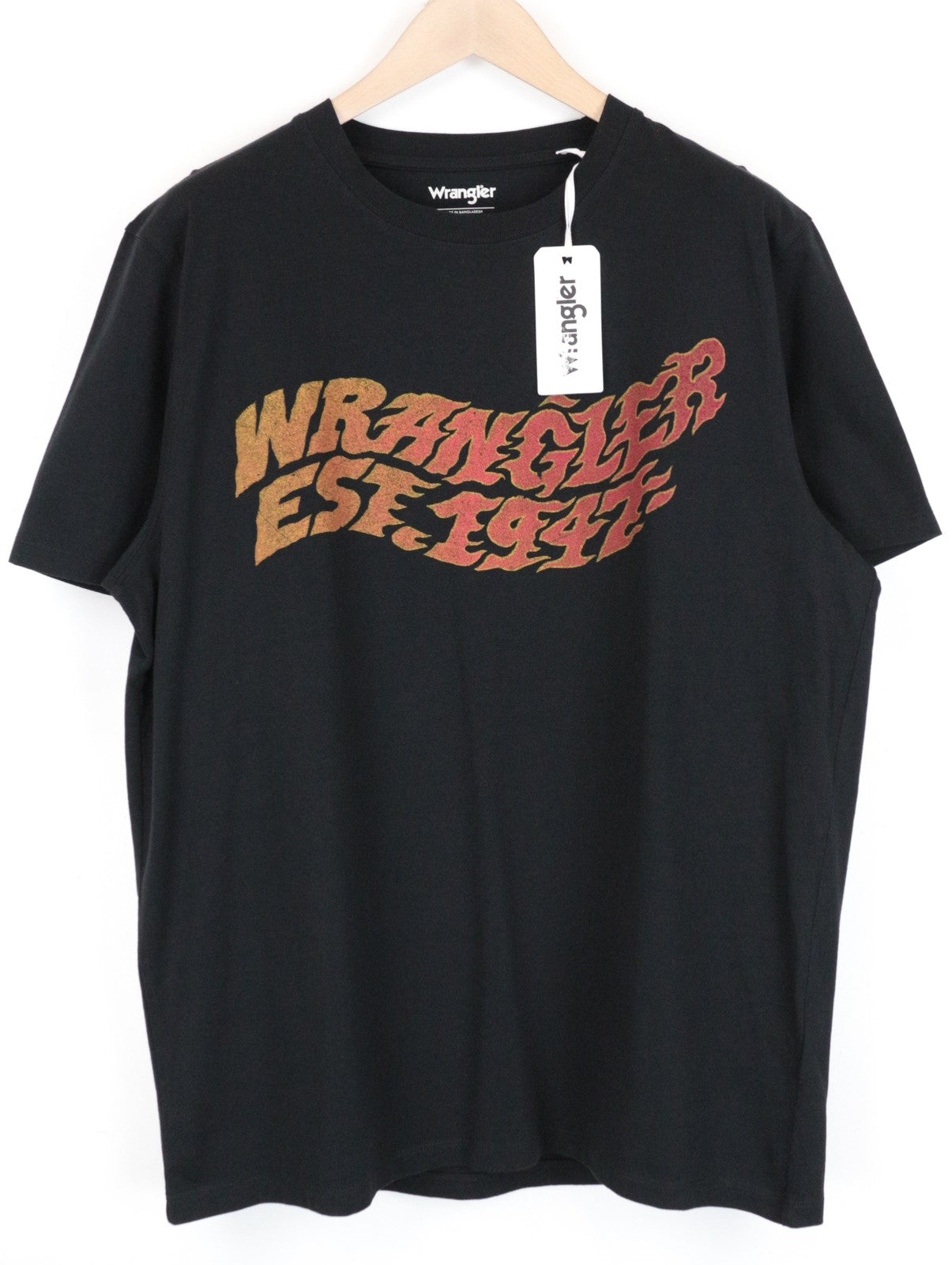 WRANGLER Men's M Black Cotton Pullover Tee Short Sleeve Logo Front Print Casual