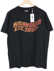 WRANGLER Men's M Black Cotton Pullover Tee Short Sleeve Logo Front Print Casual