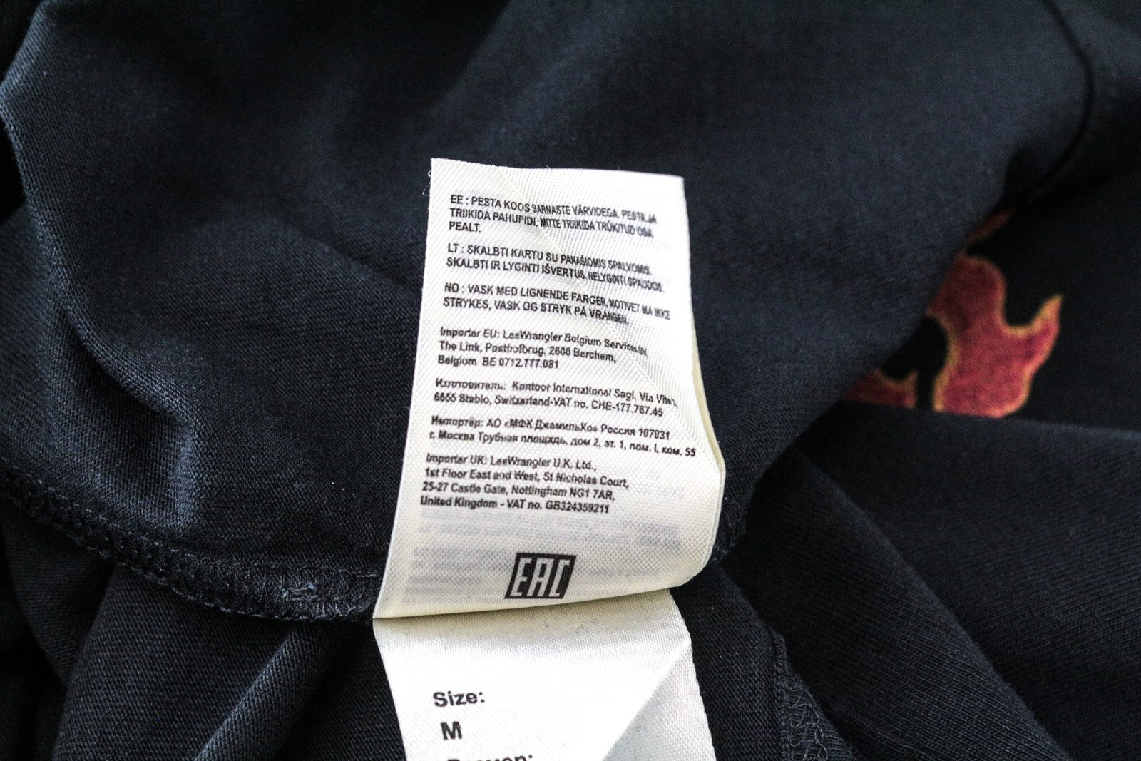 WRANGLER Men's M Black Cotton Pullover Tee Short Sleeve Logo Front Print Casual