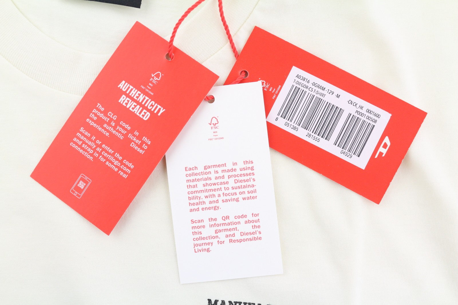 DIESEL T-Diegor-C5 Mens T-Shirt M Ivory Short Sleeve Crew Neck Cotton