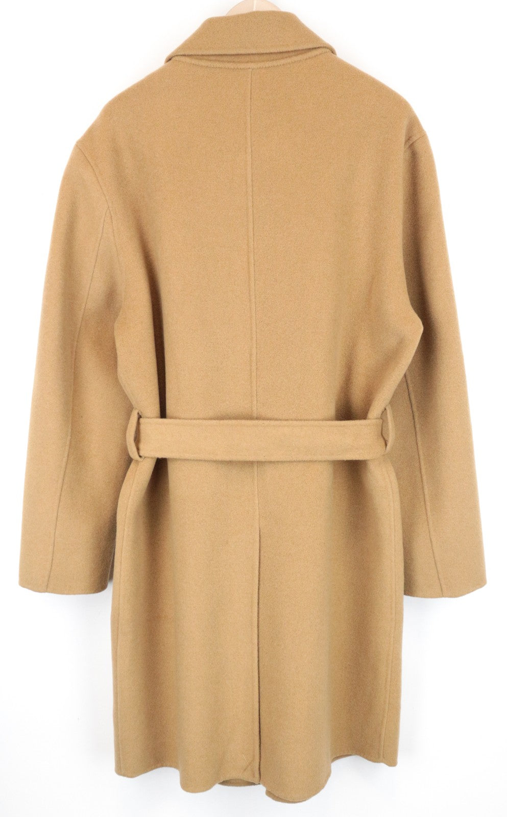 SANDRO vyriškas XL dydžio rudas grynos vilnos paltas su diržu ir ilgomis rankovėmis 