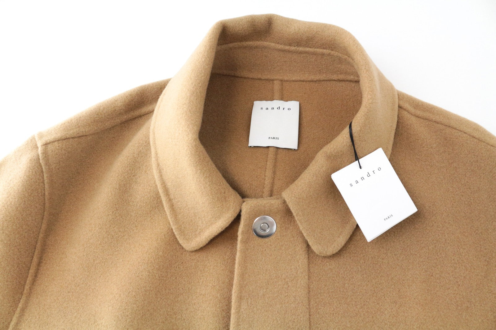 SANDRO vyriškas XL dydžio rudas grynos vilnos paltas su diržu ir ilgomis rankovėmis 