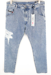 DIESEL Krooley-T 084PV vyriški W31 siaurėjantys jogginiai mėlyni tamprūs plėšyti sportiniai džinsai 