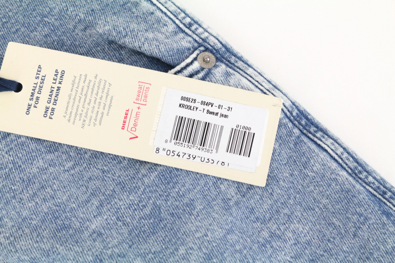 DIESEL Krooley-T 084PV vyriški W31 siaurėjantys jogginiai mėlyni tamprūs plėšyti sportiniai džinsai 