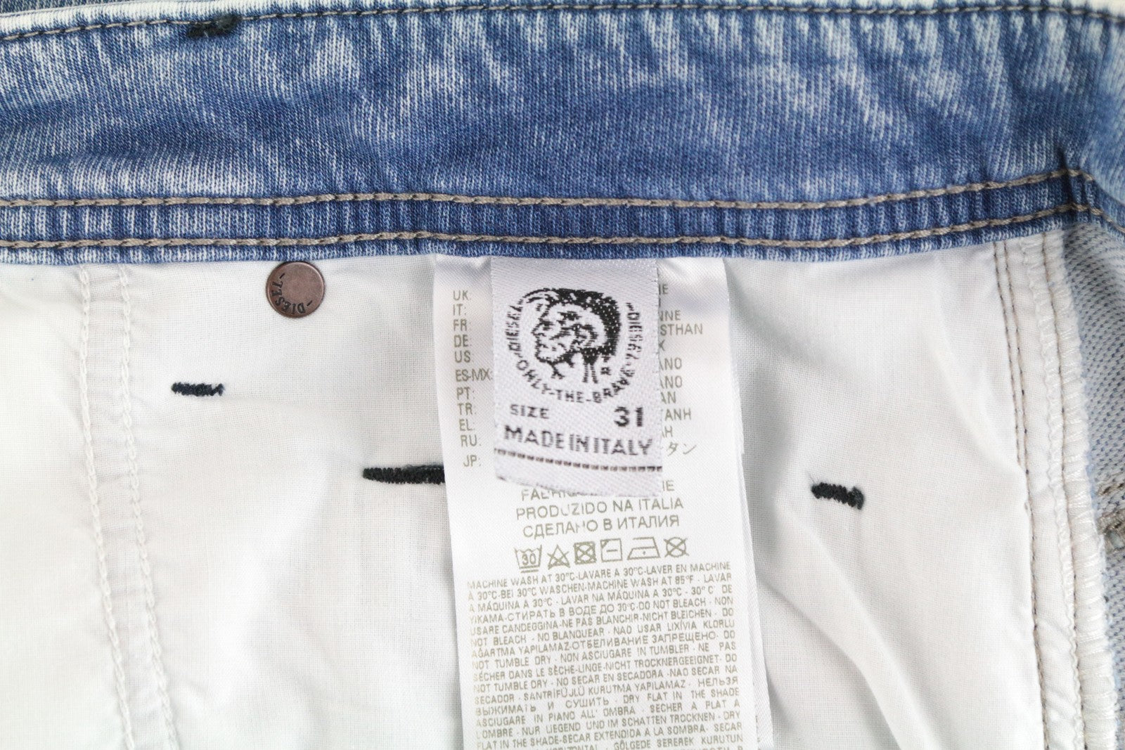 DIESEL Krooley-T 084PV vyriški W31 siaurėjantys jogginiai mėlyni tamprūs plėšyti sportiniai džinsai 