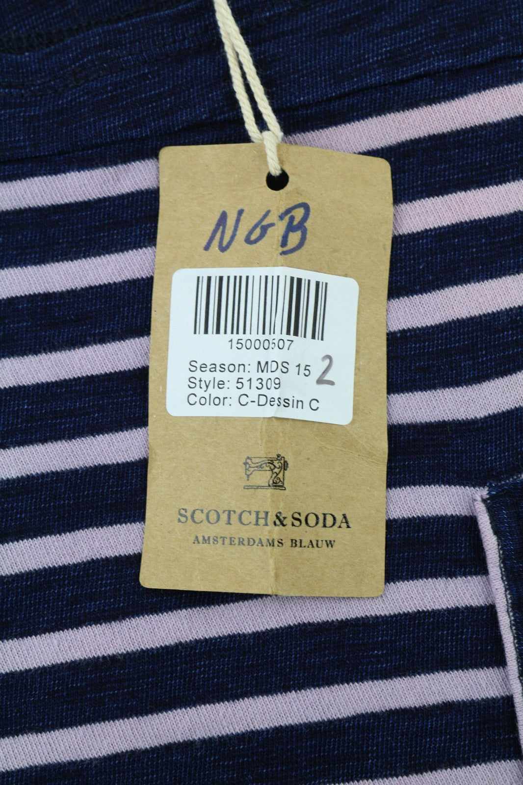 SCOTCH & SODA  Blauw Mens T-Shirt ~L Navy Blue Short Sleeve Striped Pullover