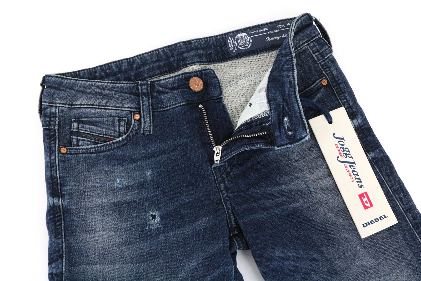 DIESEL Gracey-Ne 0686W moteriški W23 Slim mėlyni Jogg tamprūs sportiniai džinsai 