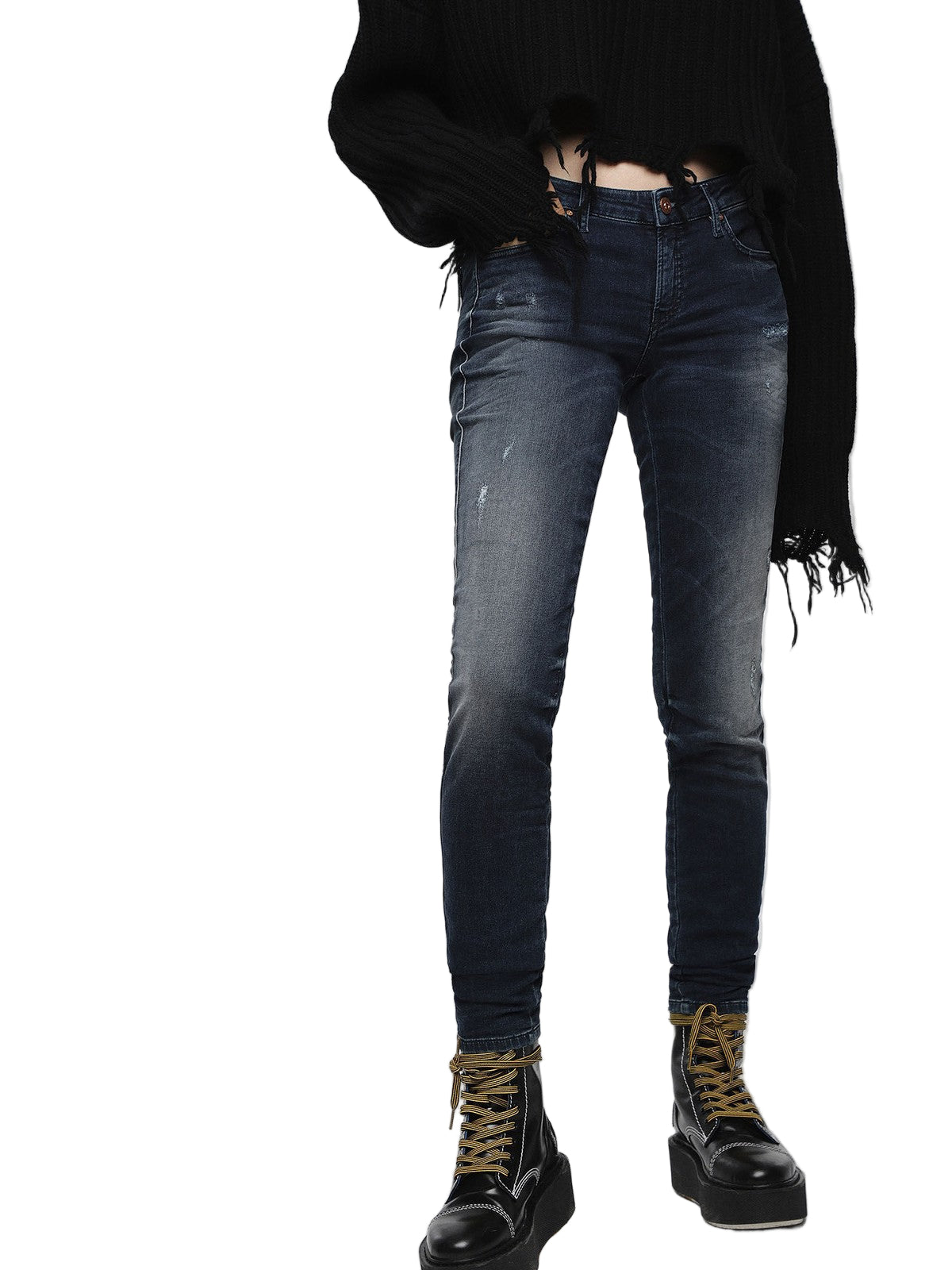 DIESEL Gracey-Ne 0686W moteriški W23 Slim mėlyni medvilniniai Jogg tamprūs džinsai 