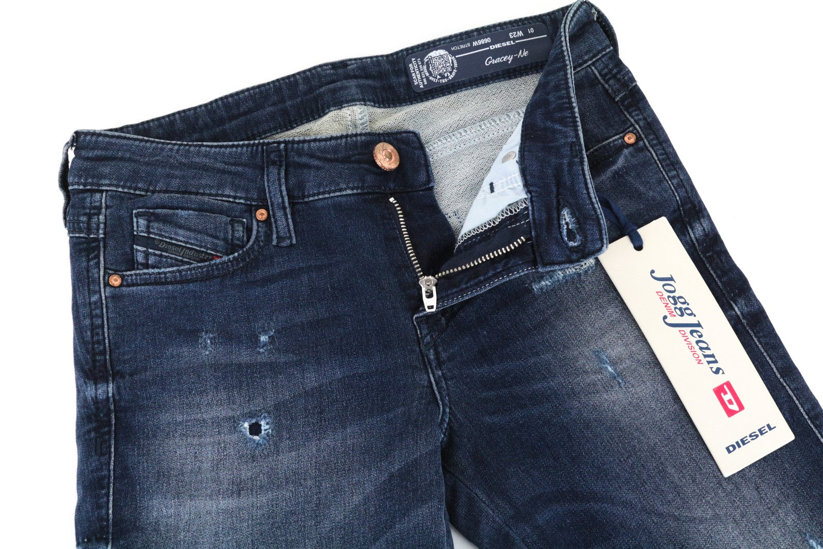 DIESEL Gracey-Ne 0686W moteriški W23 Slim mėlyni medvilniniai Jogg tamprūs džinsai 