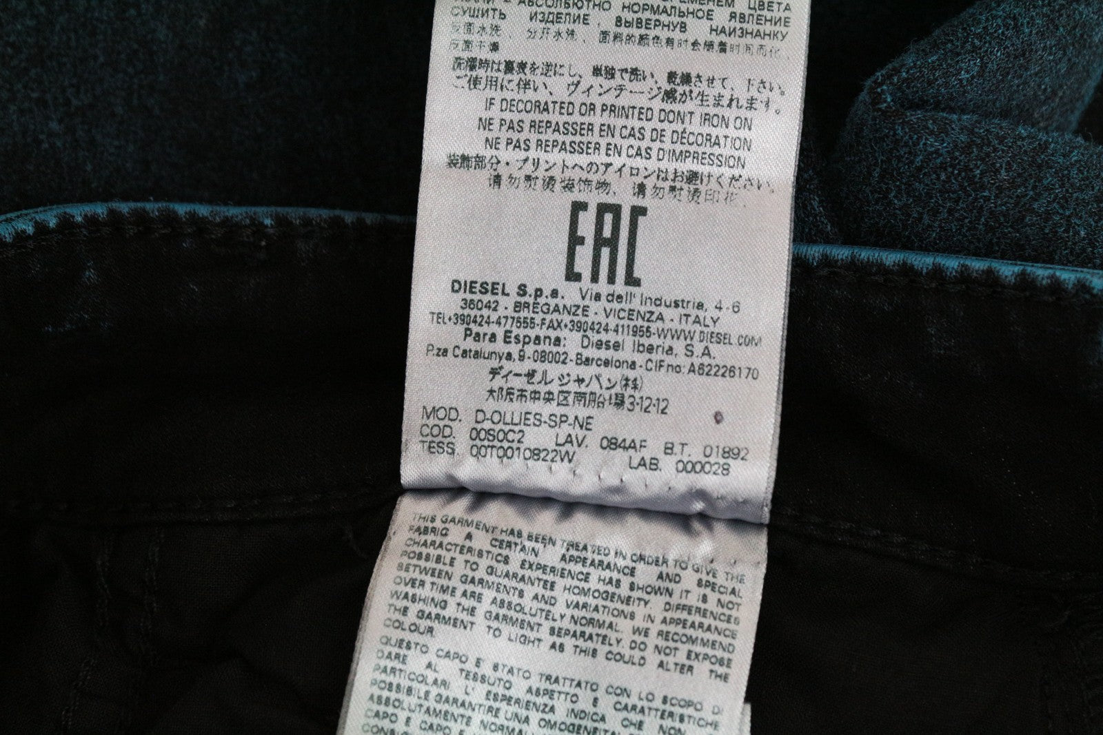 DIESEL D-Ollies-SP-NE 084AF moteriški W26 Slim mėlyni sportiniai Jogg tamprūs džinsai 