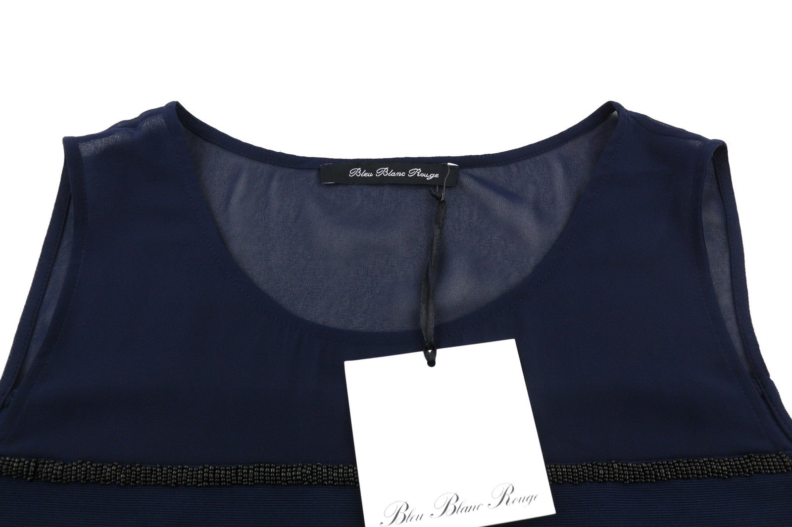 BLEU BLANC ROUGE moteriški marškinėliai, 38 dydis, tamsiai mėlyni, tamprūs be rankovių, apvali iškirptė su detalėmis... 