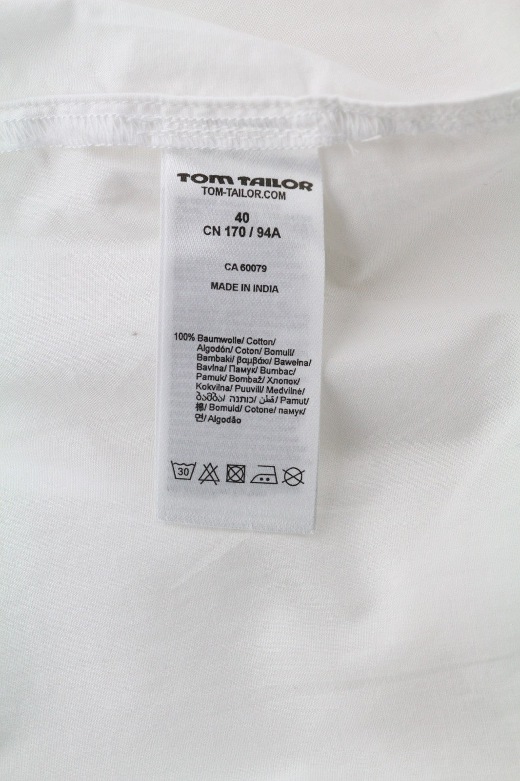 TOM TAILOR moteriški marškinėliai, 40 dydžio, balti, medvilniniai, ilgomis rankovėmis, su perlų detalių apykakle. 