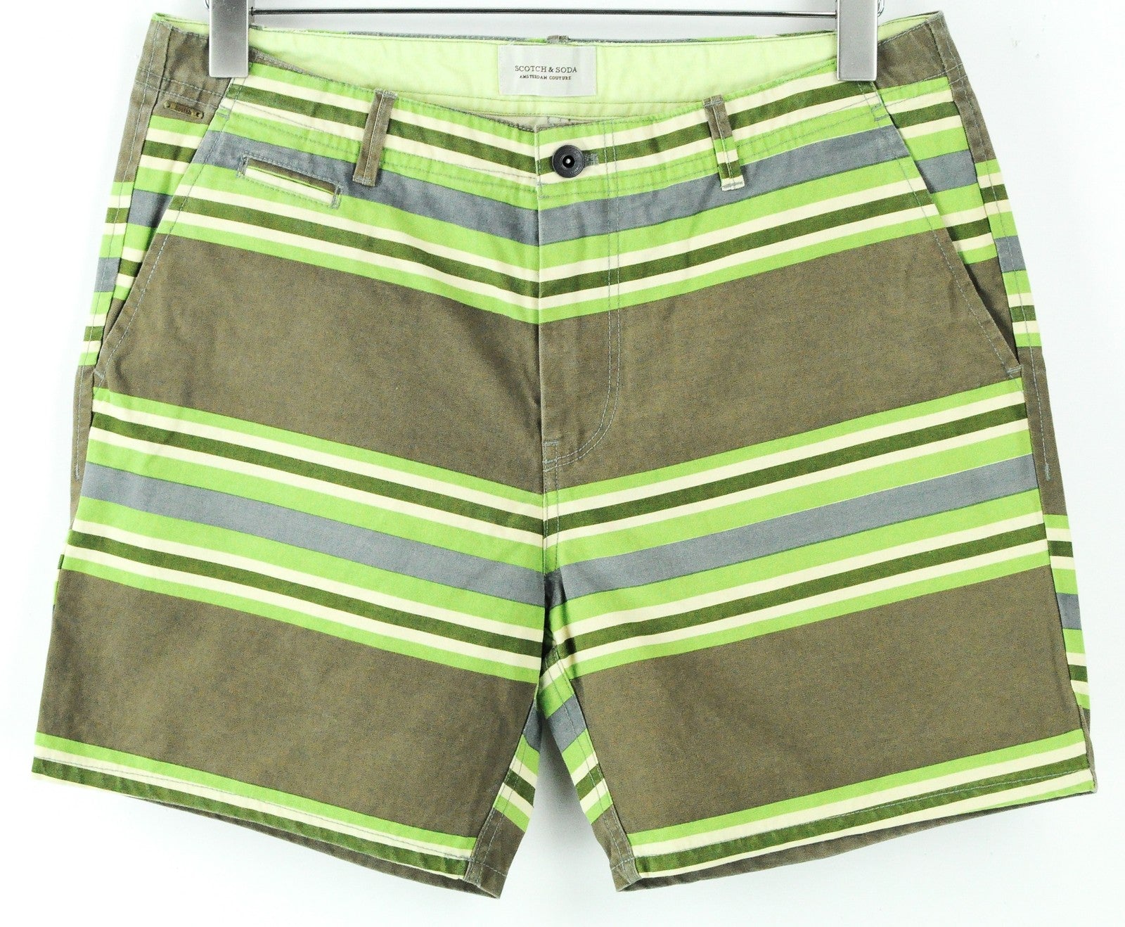 SCOTCH & SODA  Couture W30 Green Mens Shorts Cotton Striped Lightweight