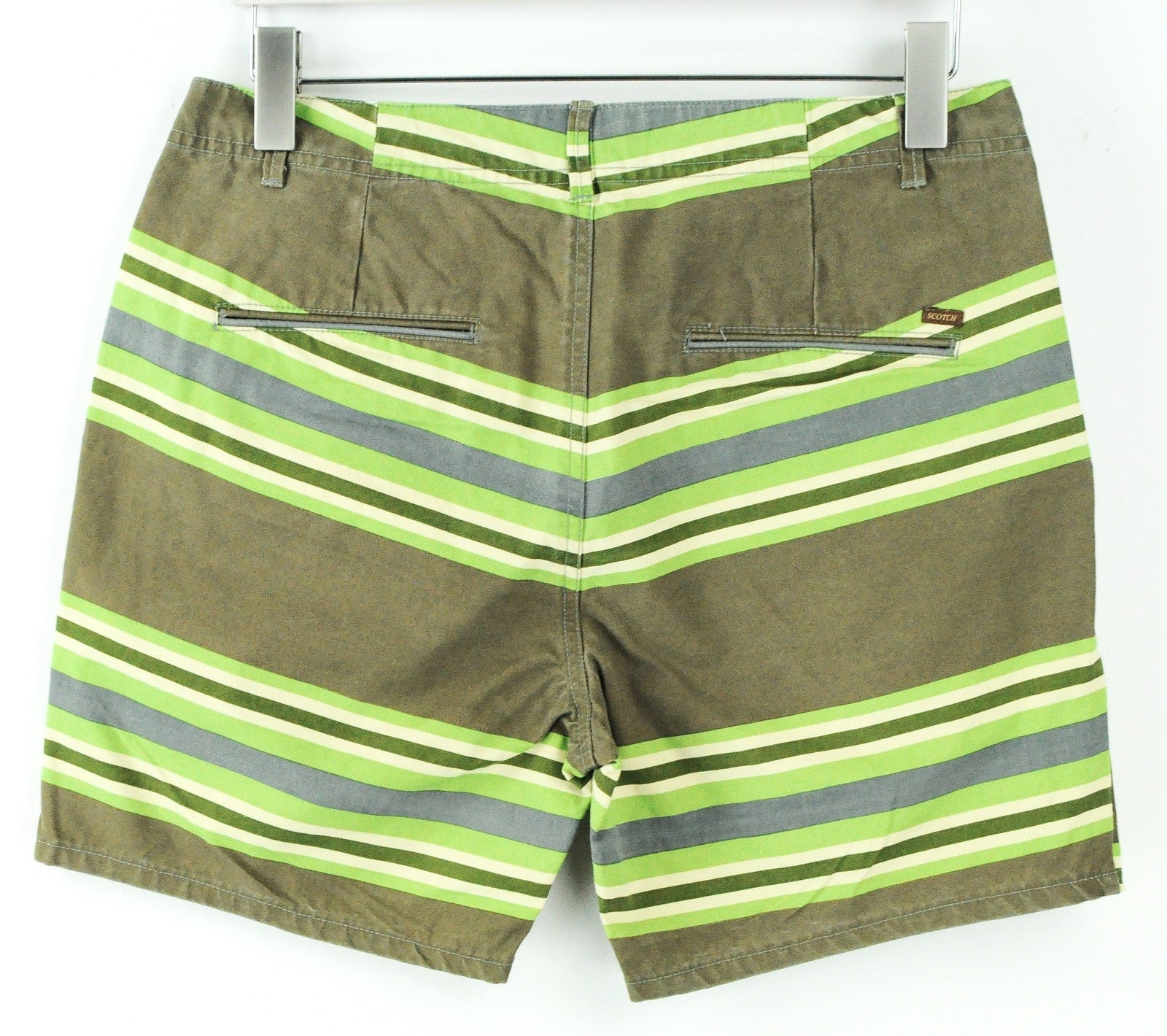 SCOTCH & SODA  Couture W30 Green Mens Shorts Cotton Striped Lightweight