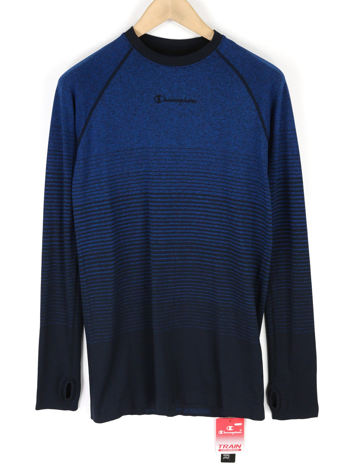 CHAMPION vyriški marškinėliai ilgomis rankovėmis, mėlyni, tamprūs, L/XL dydžio 