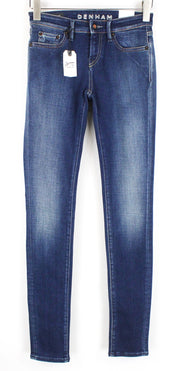 DENHAM Sharp moteriškos aptemptos džinsinės kelnės W24 L32 mėlynos medvilnės tamprios, skalbtos 