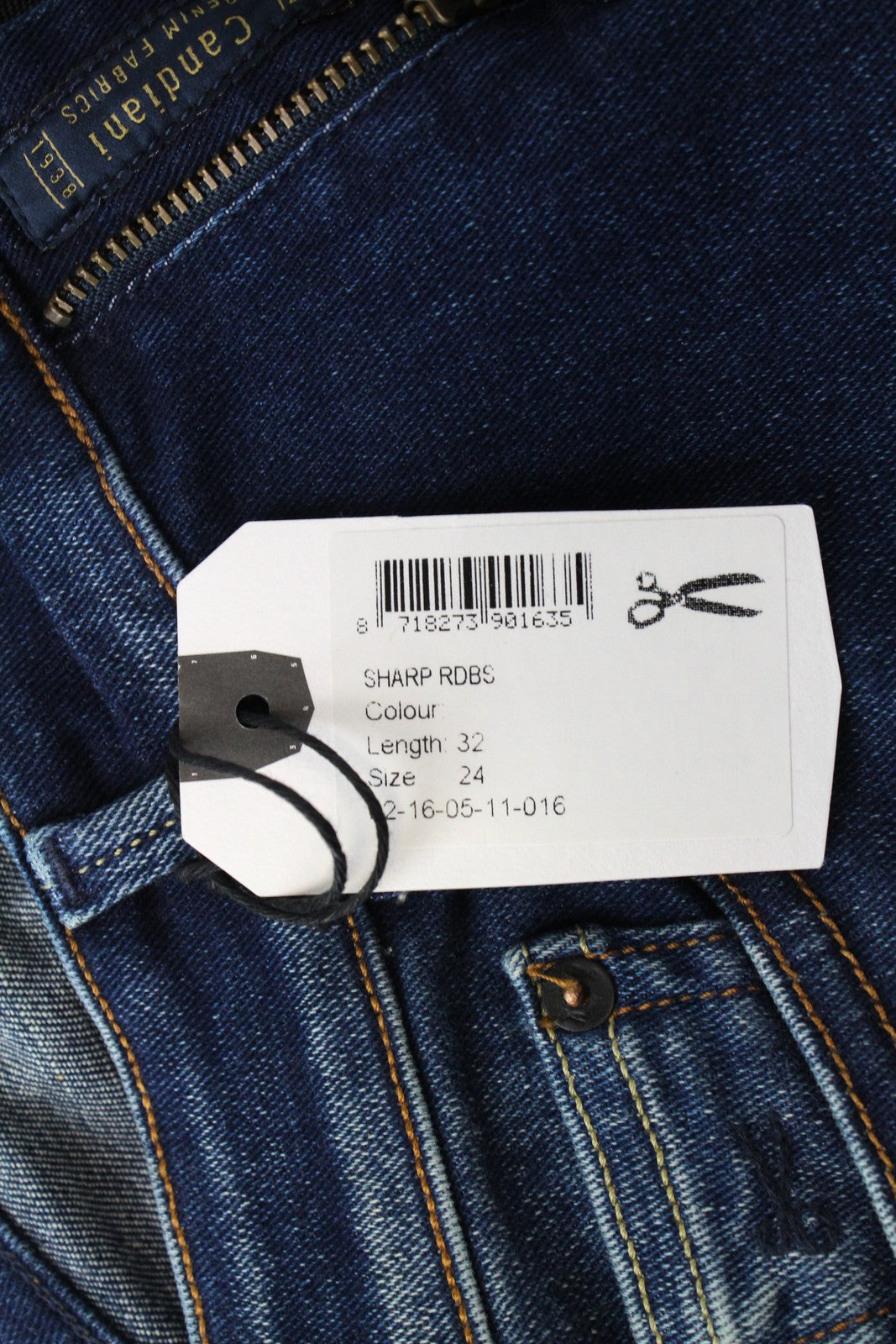 DENHAM Sharp moteriškos aptemptos džinsinės kelnės W24 L32 mėlynos medvilnės tamprios, skalbtos 