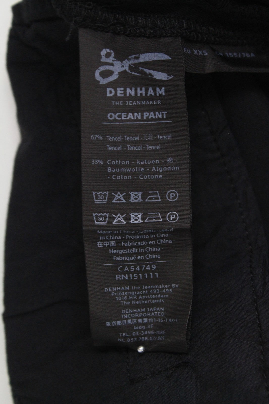 DENHAM Ocean Trousers 2XS Womens Straight  Zip-Fly Black  Pockets