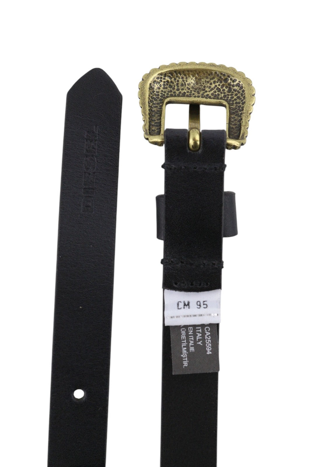 DIESEL B-Texy moteriškas diržas 95 cm, juodas, natūralios odos, metalinė sagtis, plona