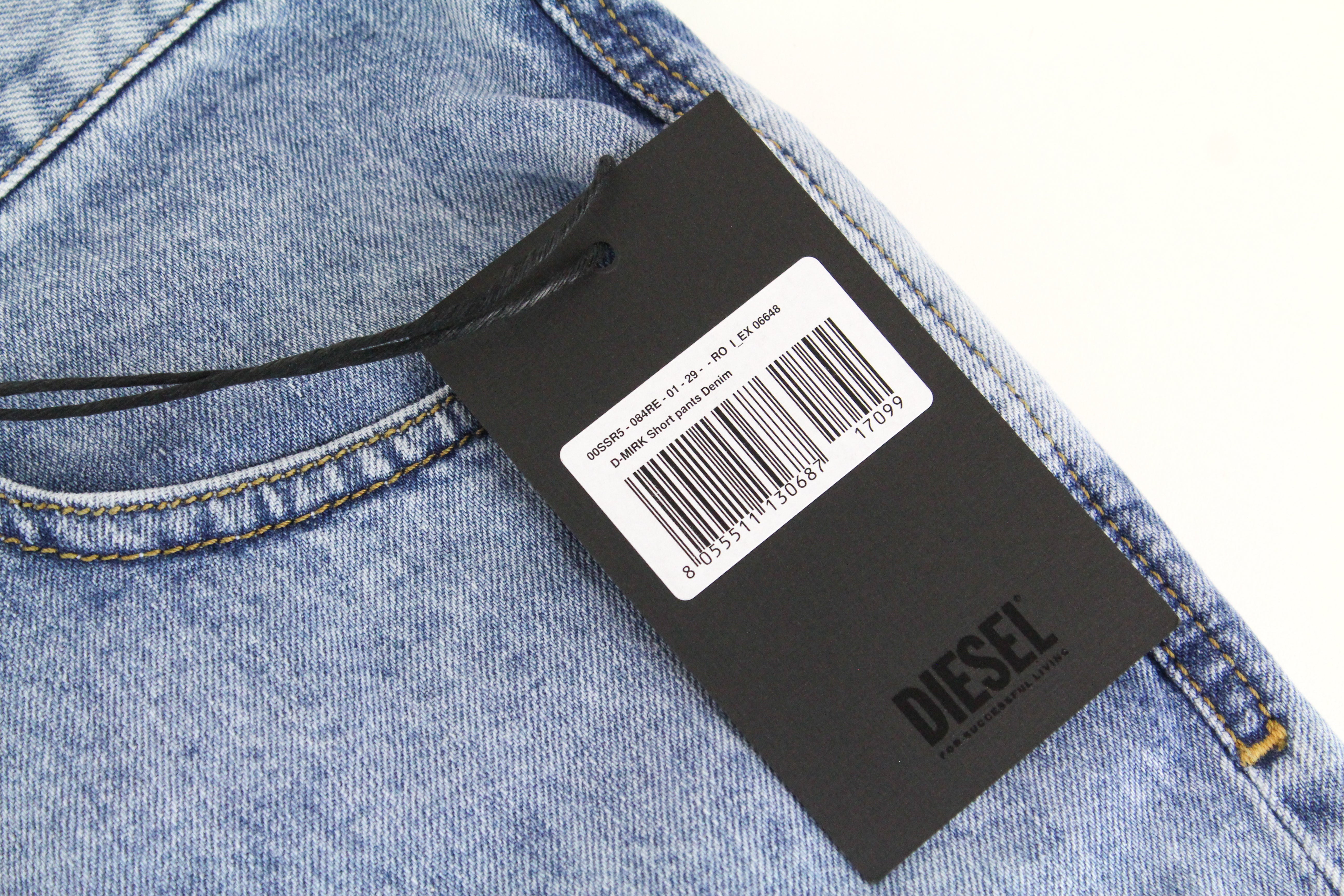 DIESEL D-Mirk 084RE Men Shorts W29 Pure Cotton Washed Light Blue Slim Fit Denim