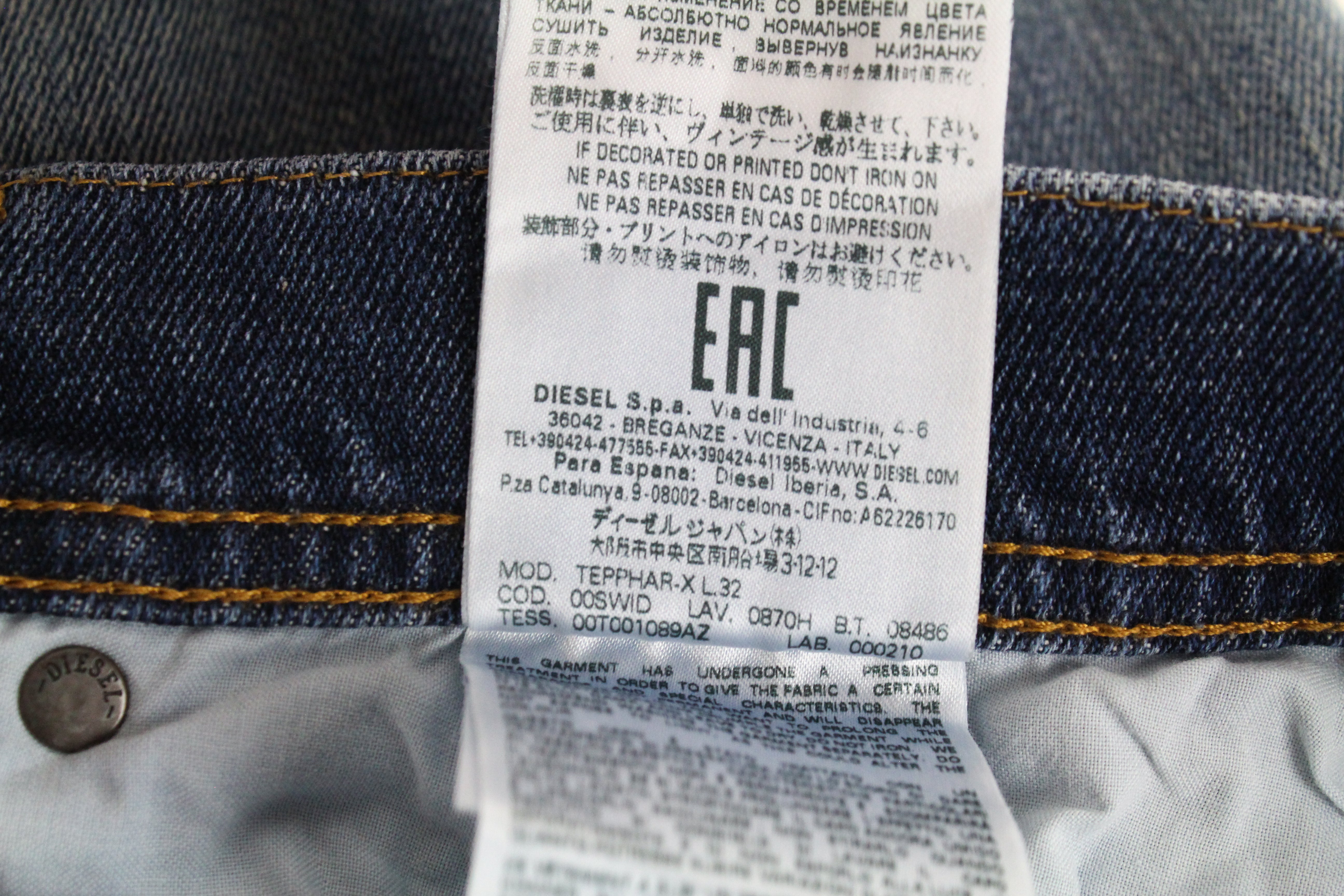 DIESEL Tepphar-X 0870H vyriški džinsai W26/L32 Slim morkų mėlynos spalvos, tamprūs, skalbti 